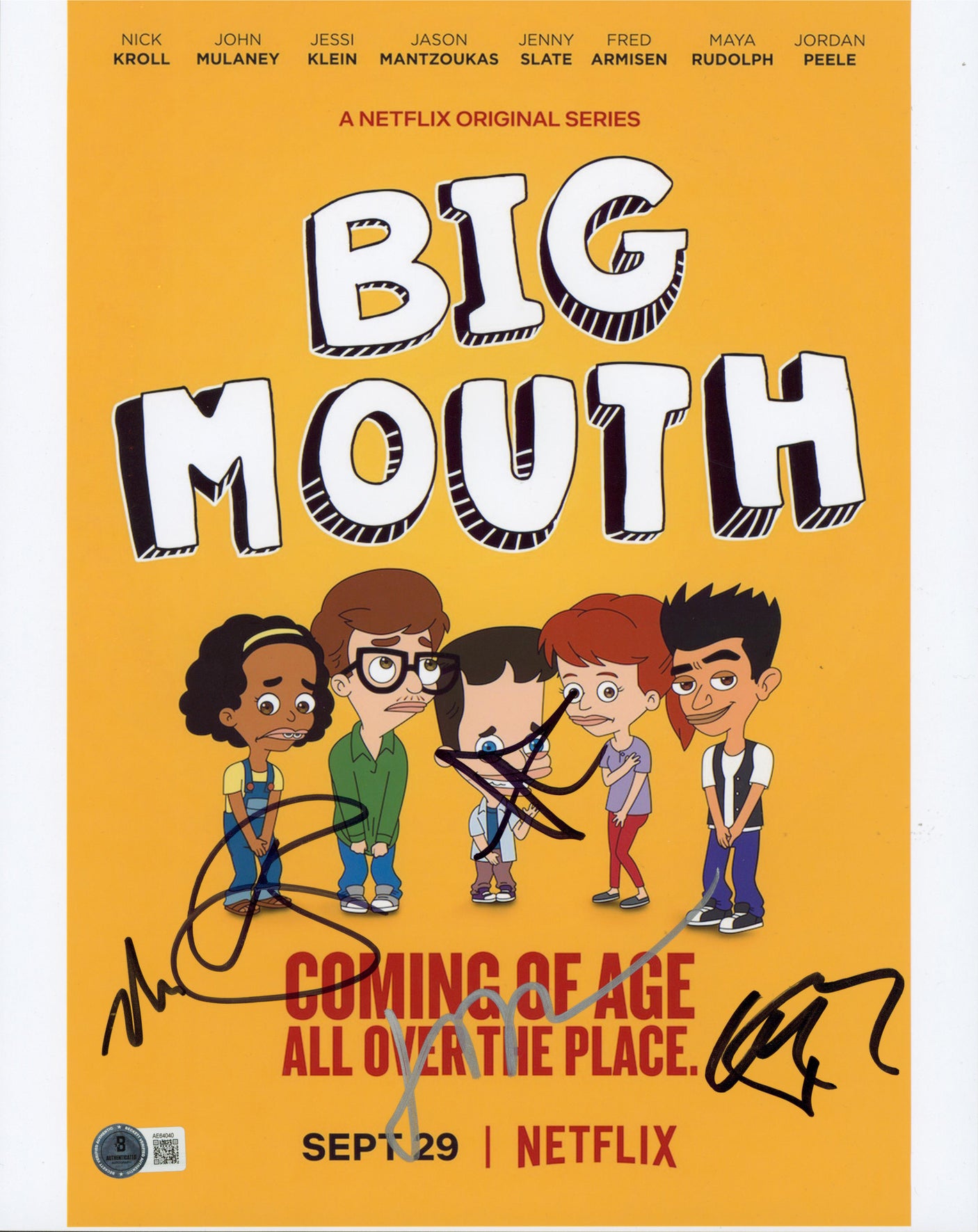 Big Mouth (5) Rogan, Scheer, Duplass, Scott & Raphael Signed 11x14 Photo BAS 2