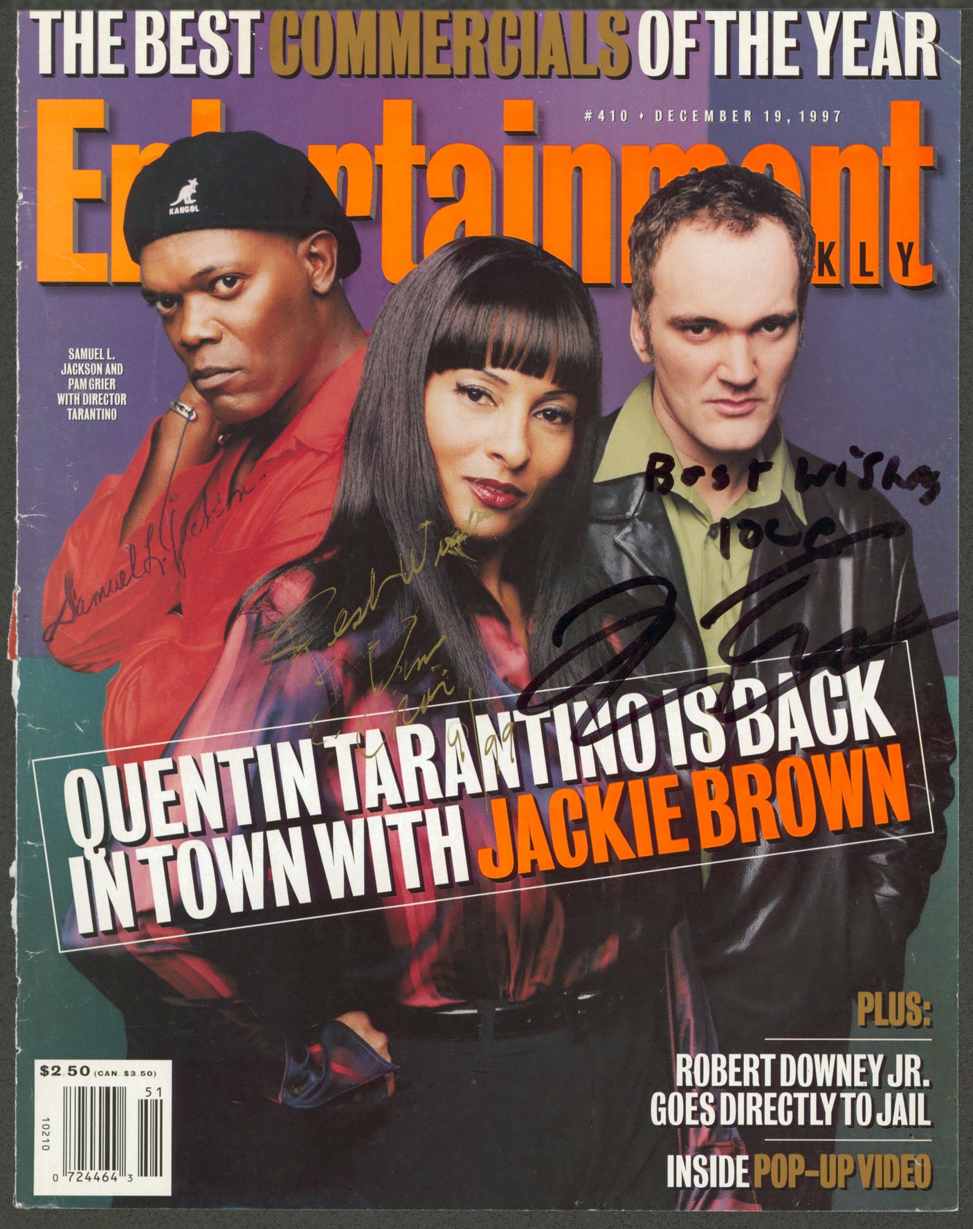 Quentin Tarantino & Pam Grier Jackie Brown Signed Magazine Cover JSA #ZZ74217