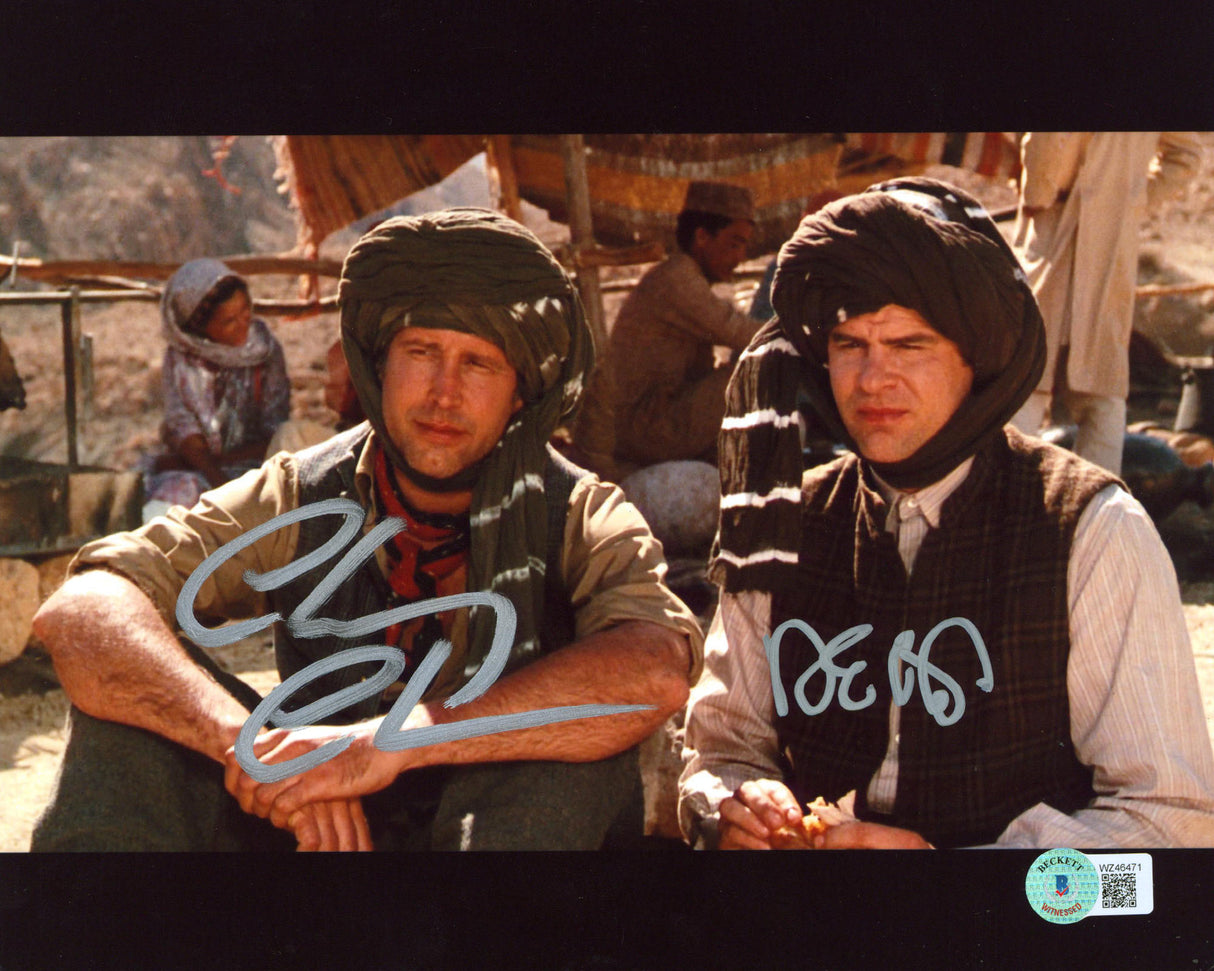 Chevy Chase & Dan Aykroyd Spies Like Us Signed 8x10 Sitting Photo BAS Witnessed