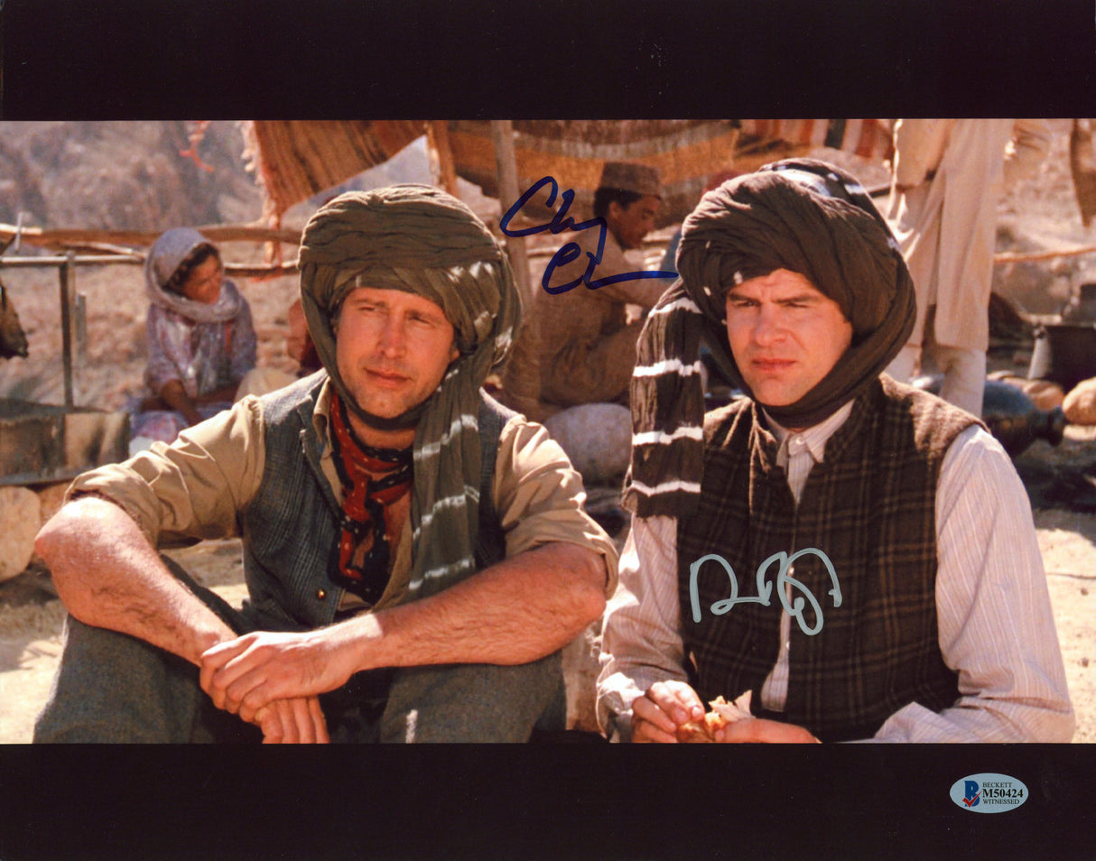 Chevy Chase & Dan Aykroyd Spies Like Us Signed 11x14 Sitting Photo BAS Witnessed