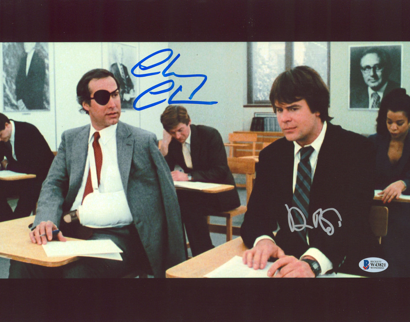 Chevy Chase & Dan Akroyd Spies Like Us Signed 11x14 Classroom Photo BAS Witness