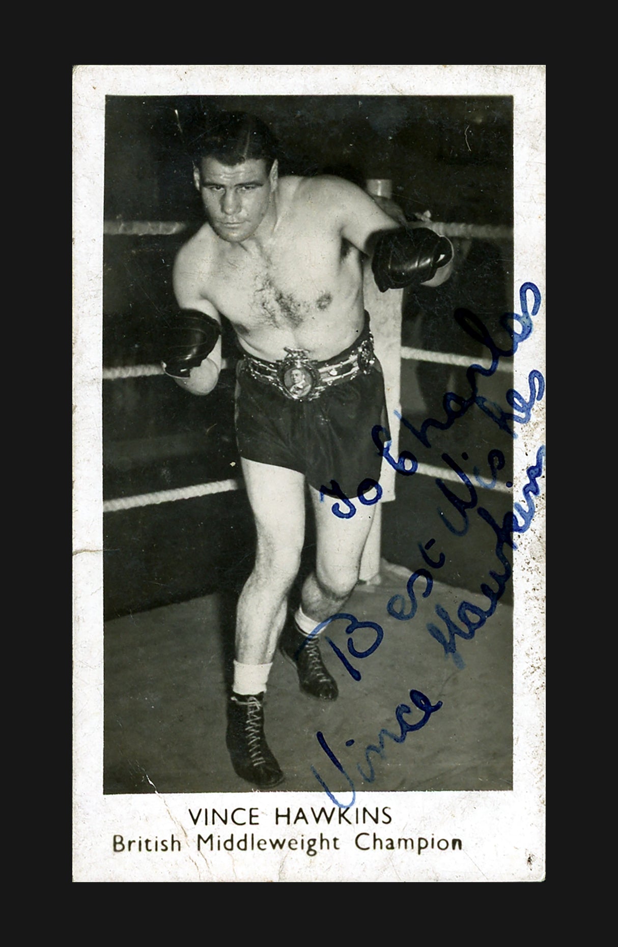 Vince Hawkins Autographed 1.75x3 British Boxing Card "To Charles" SKU #186907