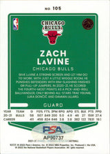 Bulls Zach LaVine Authentic Signed 2021 Donruss Optic #105 Card PSA/DNA #AP90737