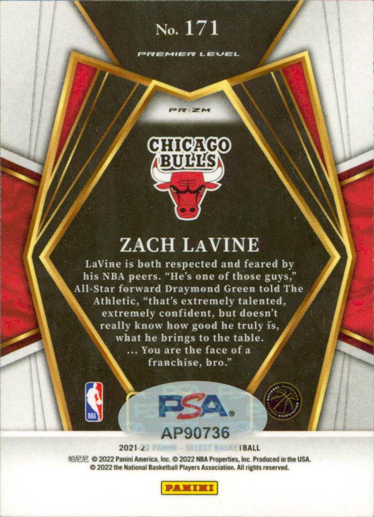 Bulls Zach LaVine Authentic Signed 2021 Panini Select #171 Card PSA/DNA #AP90736