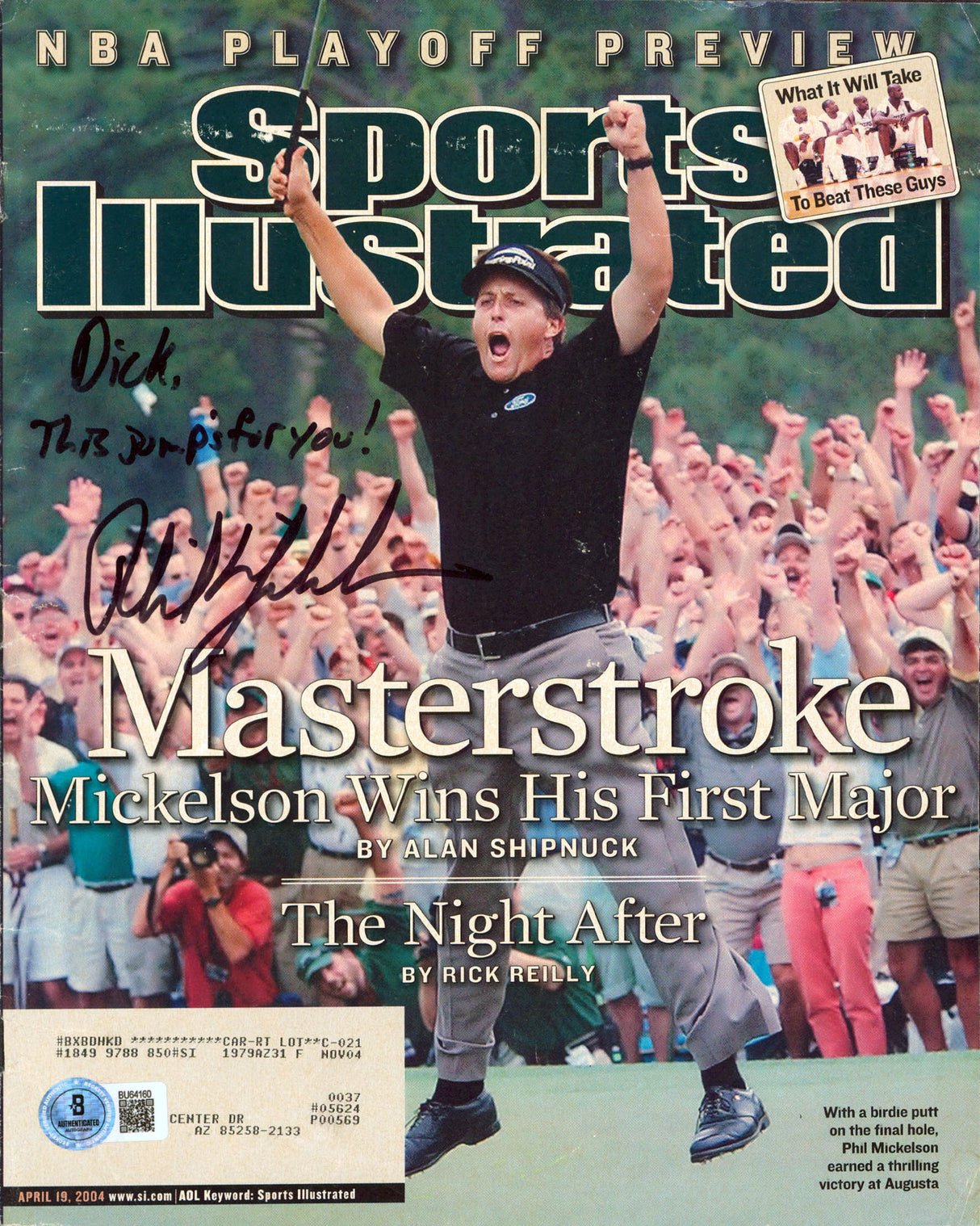Phil Mickelson "This Jumps For You!" Signed April 2004 SI Magazine BAS #BU64160