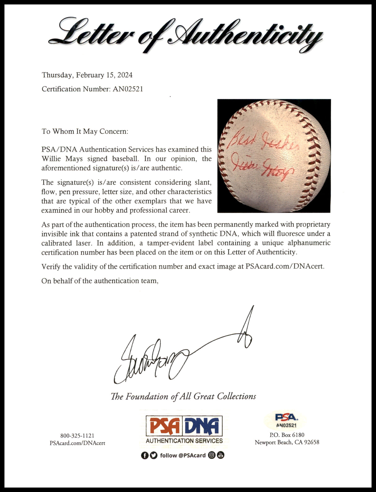 Willie Mays Autographed Official Giles NL Baseball San Francisco Giants "Best Wishes" Vintage 1960's Playing Days Signature PSA/DNA #AN02521