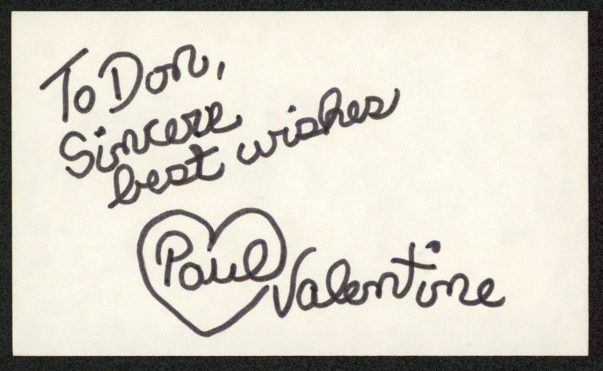 Paul Valentine Against All Odds "Best Wishes" Signed 3x5 Index Card BAS #BW70151