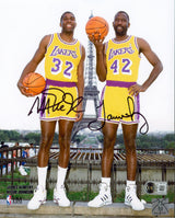 Lakers Magic Johnson & James Worthy Signed 8x10 Vertical Paris Photo BAS Witness