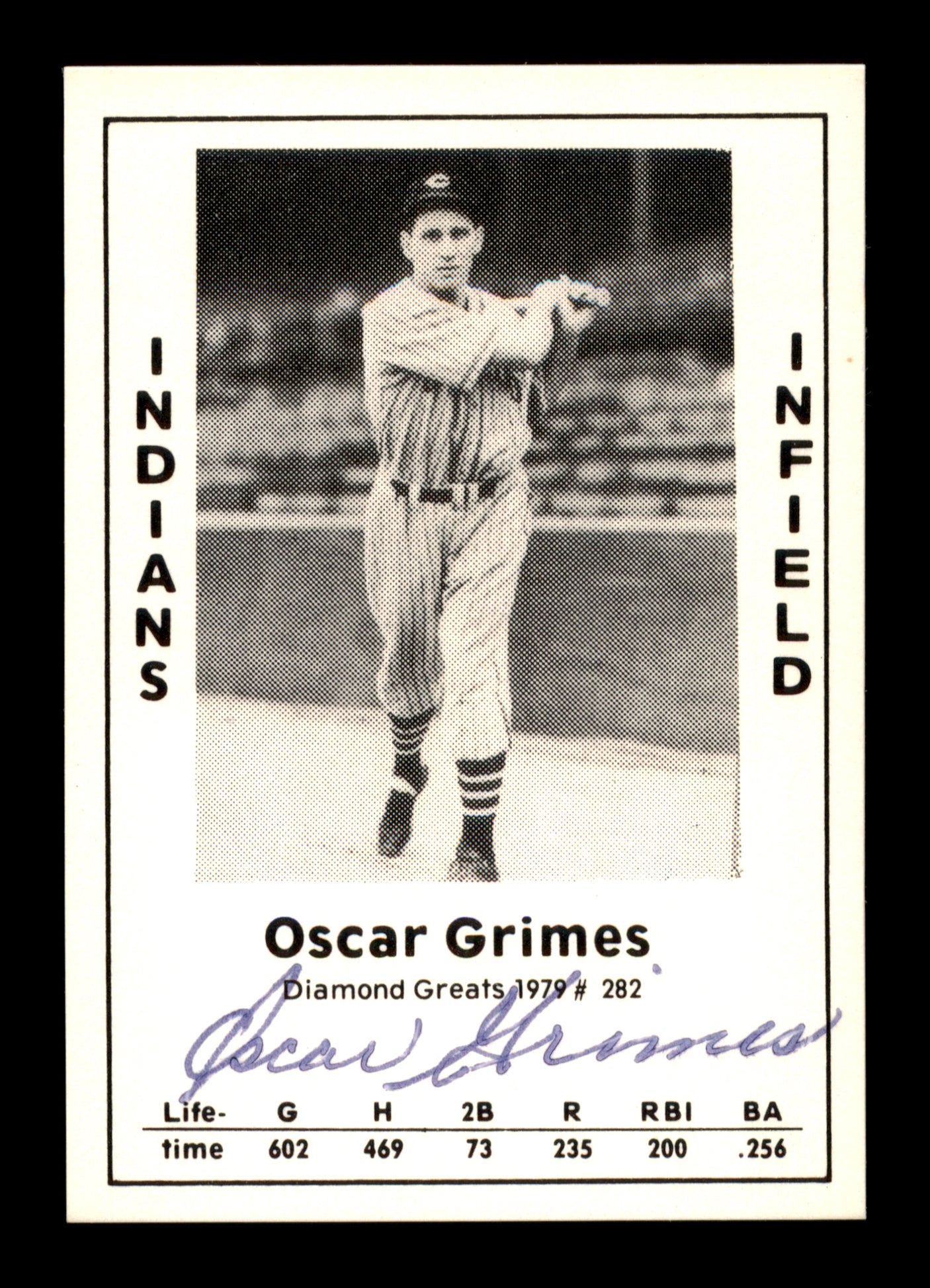 Oscar Grimes Autographed 1979 Diamond Greats Card #282 Cleveland Indians SKU #188876