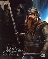 John Rhys-Davies Lord of the Rings Signed 11x14 Holding Axe Photo BAS Witnessed