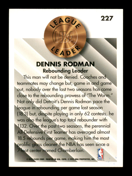 Dennis Rodman Autographed 1993-94 Fleer Card #227 Detroit Pistons SKU #190498