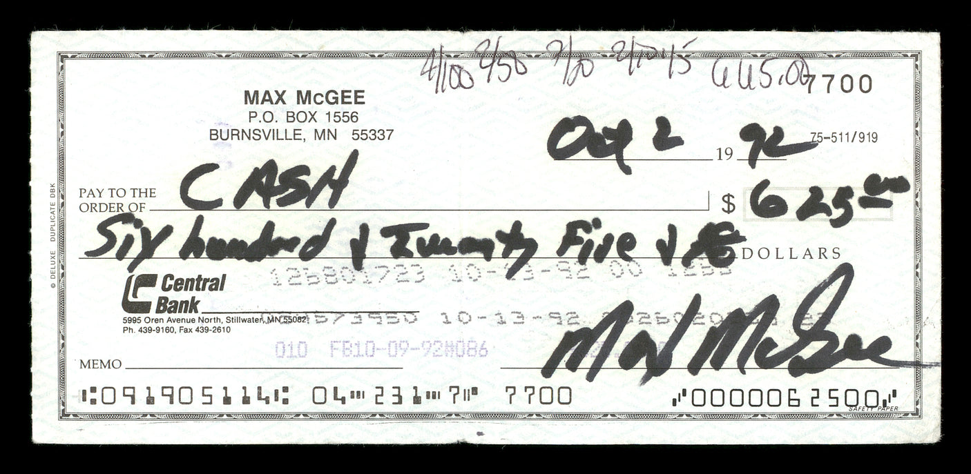 Max McGee Autographed 2.75x6 Check Green Bay Packers SKU #174017