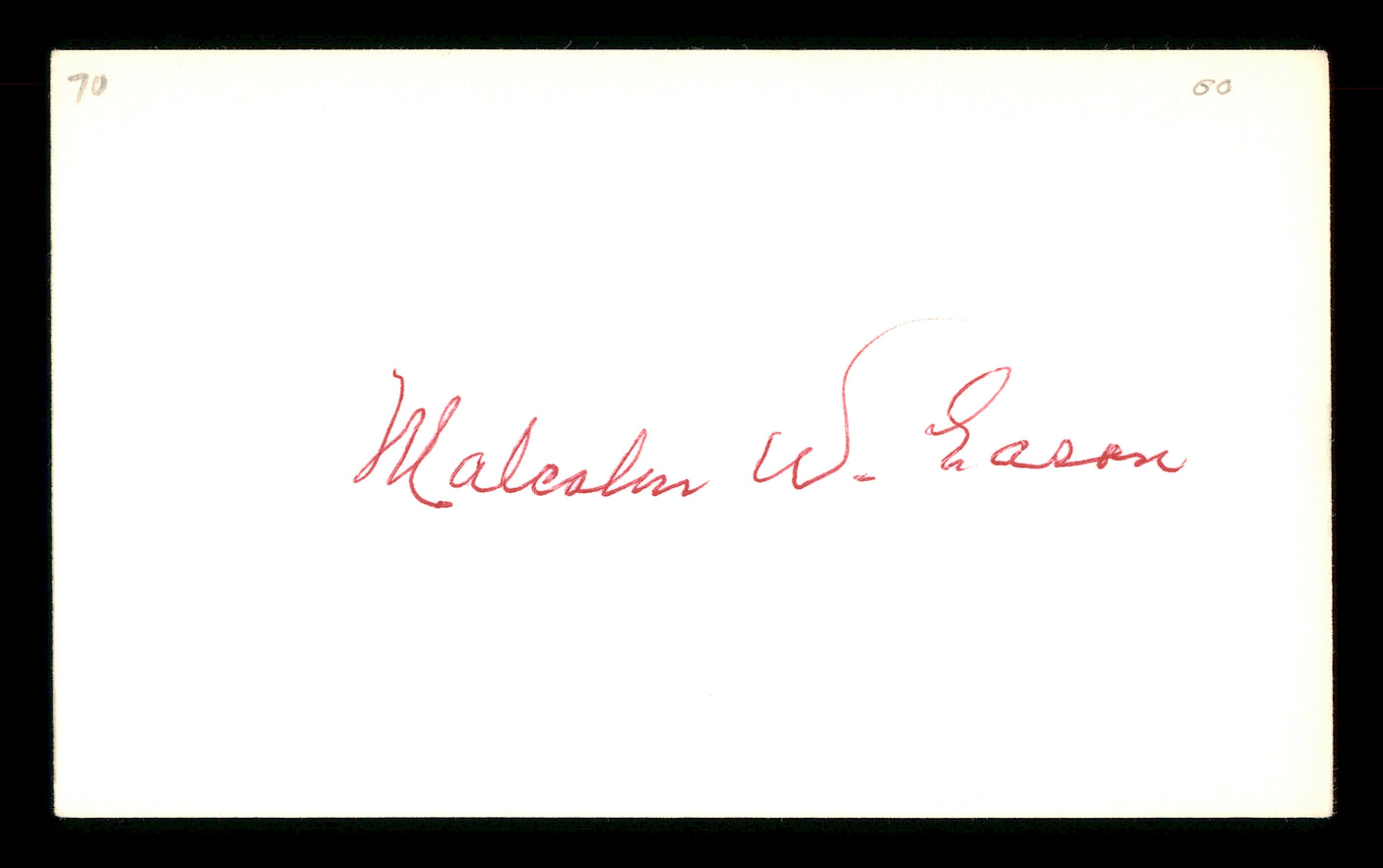 Malcolm W. Eason Autographed 3x5 Index Card Chicago Cubs SKU #174135