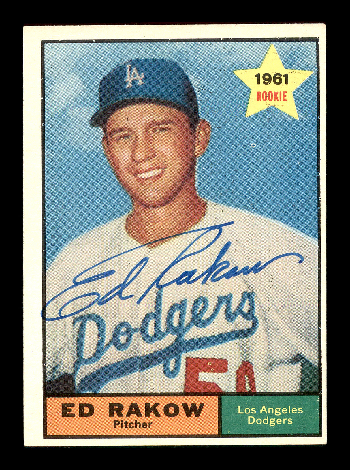 Ed Rakow Autographed 1961 Topps Card #147 Los Angeles Dodgers SKU #169769