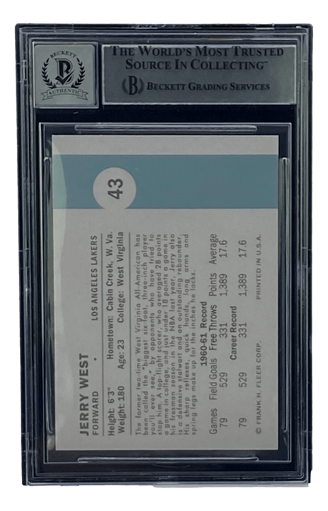 Jerry West Signed LA Lakers Reprint 1961 Fleer Rookie Card #43 BAS Grade 10 - Sports Integrity