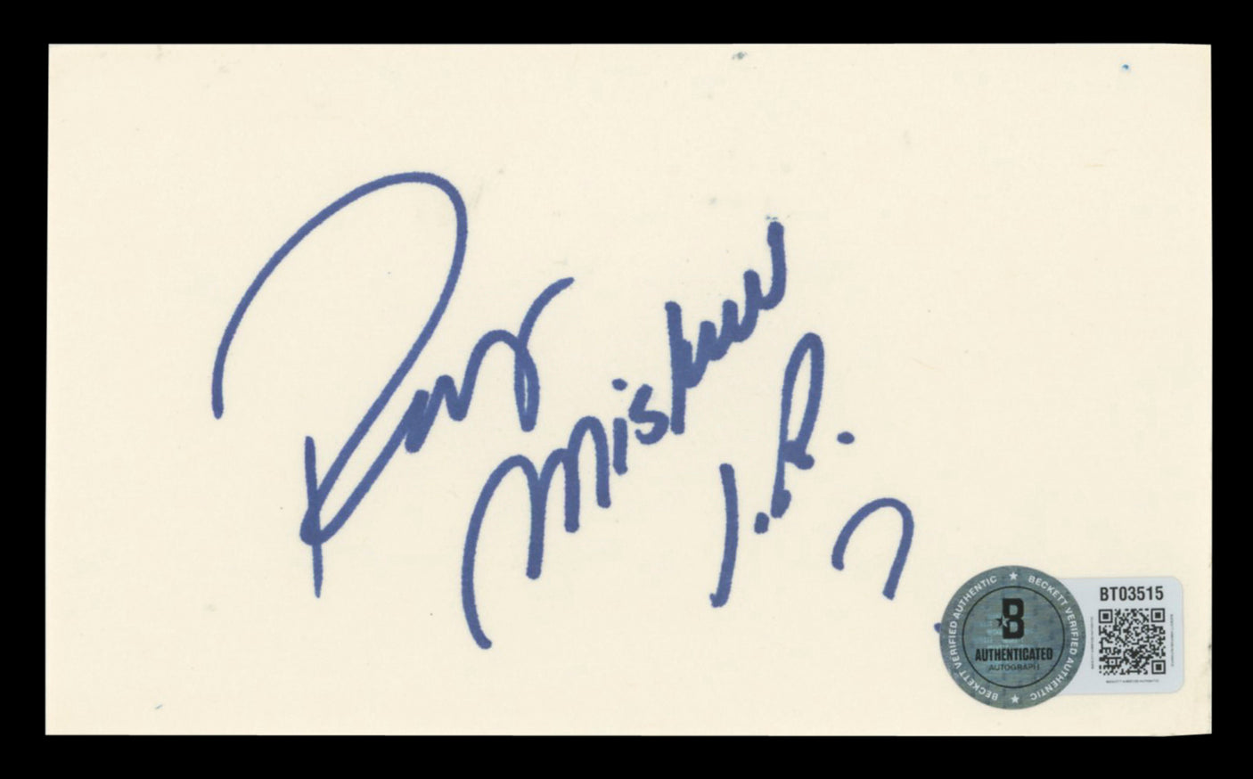 WWE Rey Mysterio Jr. "?" Authentic Signed 3x5 Index Card BAS #BT03515