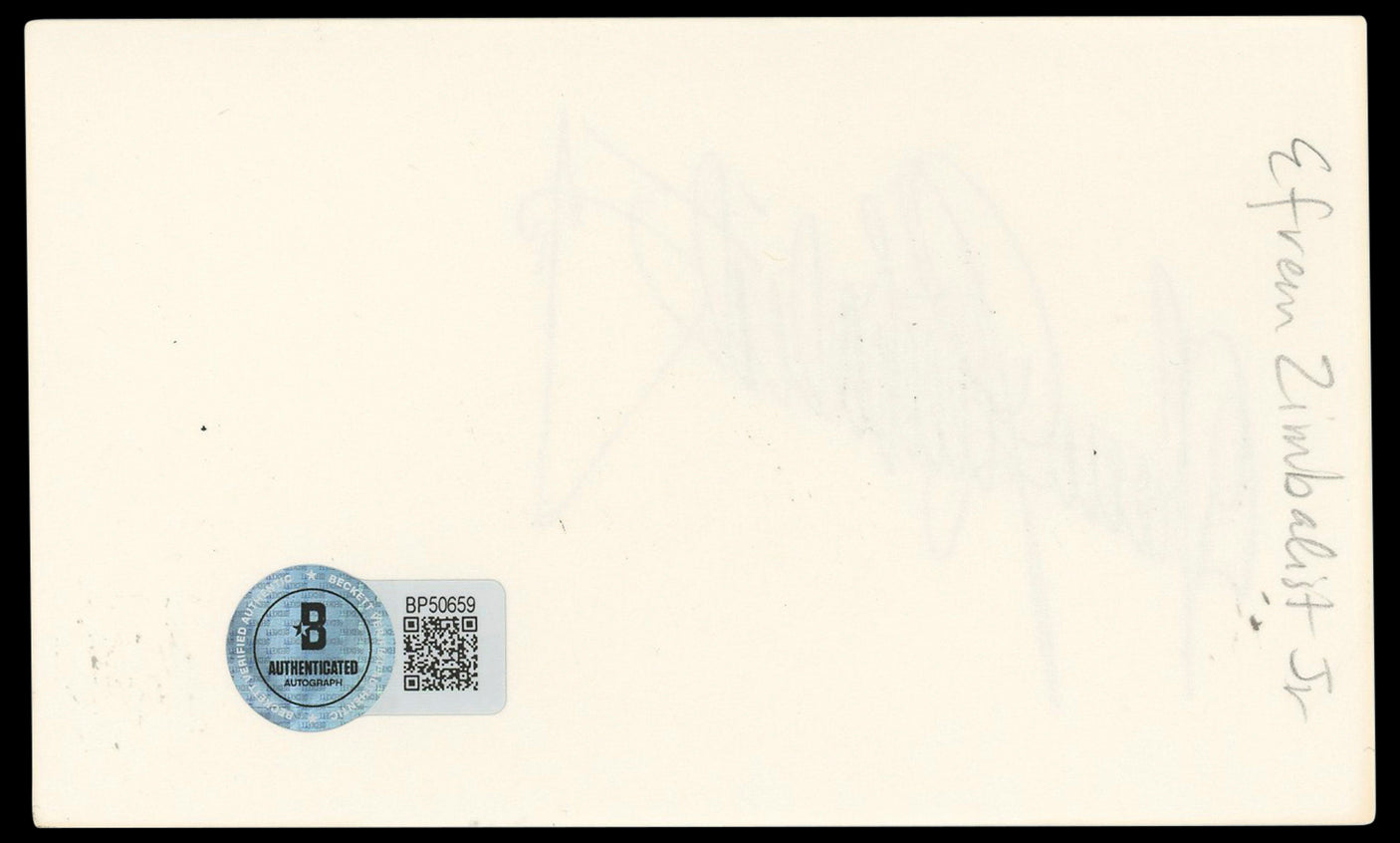 Efrem Zimbalist Jr. 77 Sunset Strip Authentic Signed 3x5 Index Card BAS #BP50659