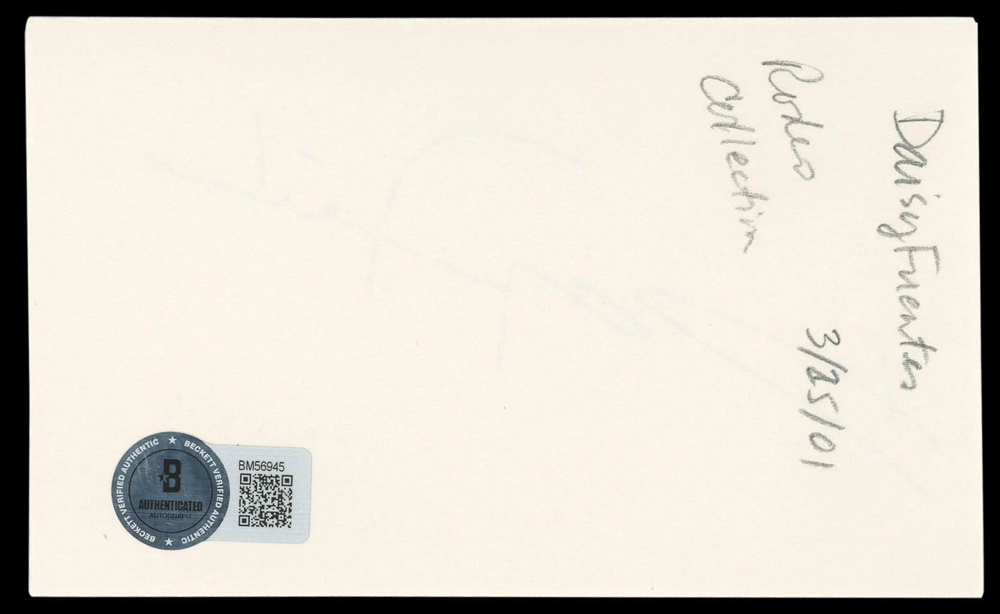 Daisy Fuentes Baywatch Authentic Signed 3x5 Index Card Autographed BAS #BM56945