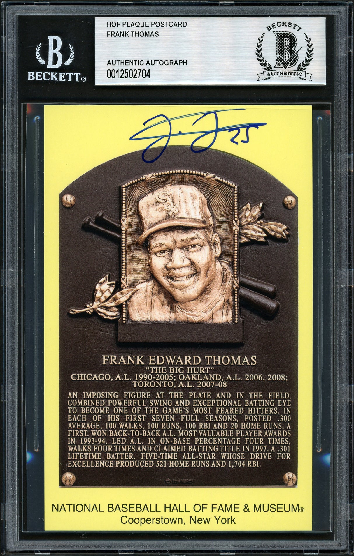 Frank Thomas Autographed HOF Plaque Postcard Chicago White Sox Beckett BAS Stock #185248
