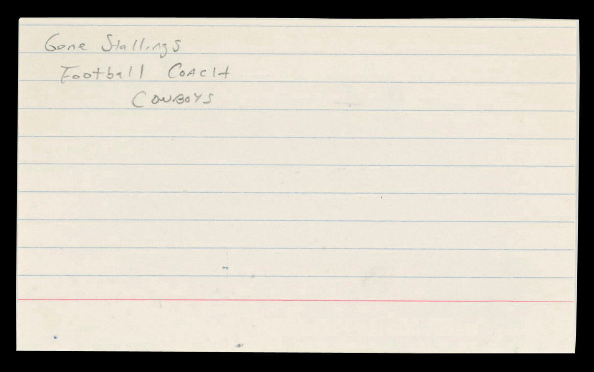 Cowboys Gene Stallings Authentic Signed 3x5 Index Card Autographed BAS #BT03577