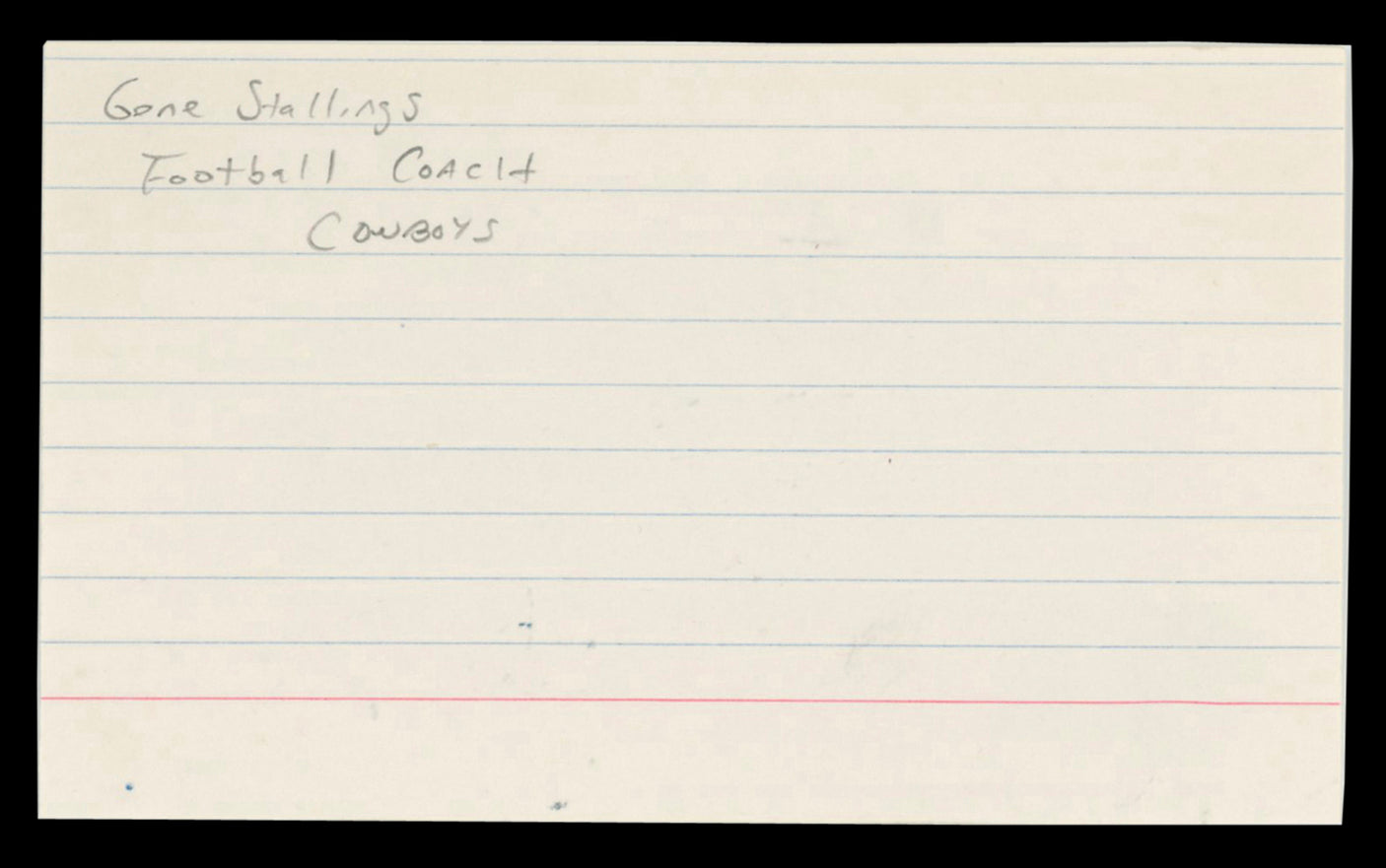 Cowboys Gene Stallings Authentic Signed 3x5 Index Card Autographed BAS #BT03577