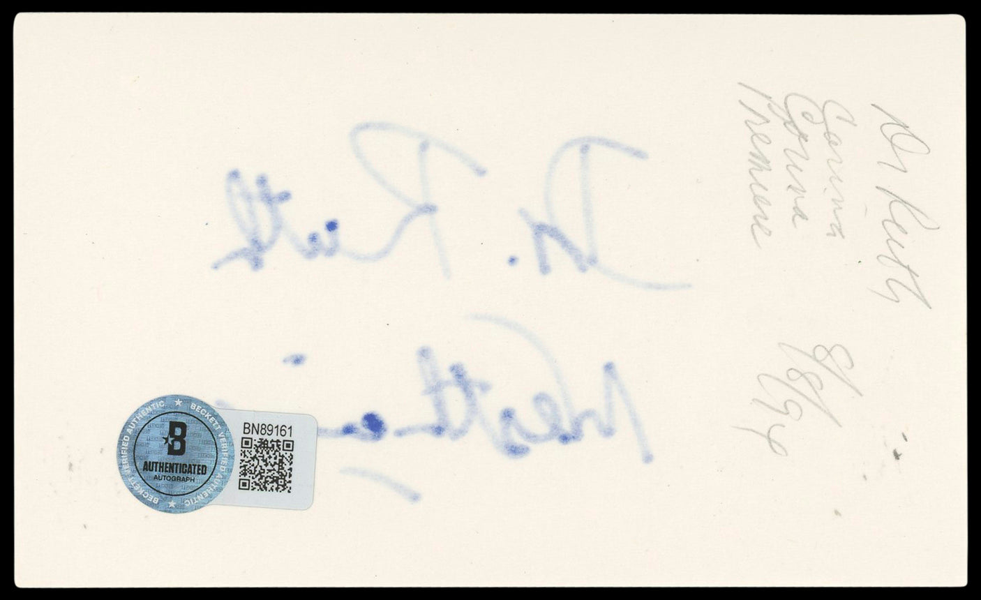 Ruth Westheimer TV Personality Signed 3x5 Index Card Autographed BAS #BN89161