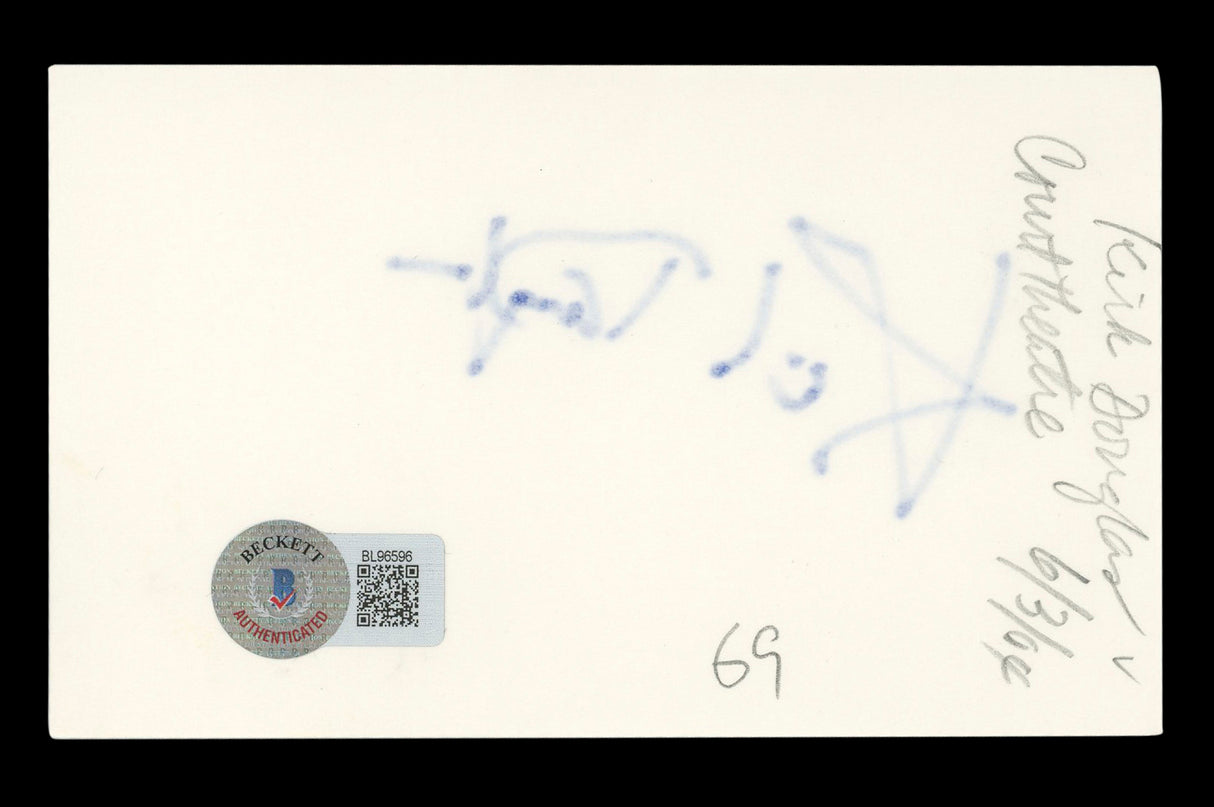 Kirk Douglas Spartacus Authentic Signed 3x5 Index Card Autographed BAS #BL96596