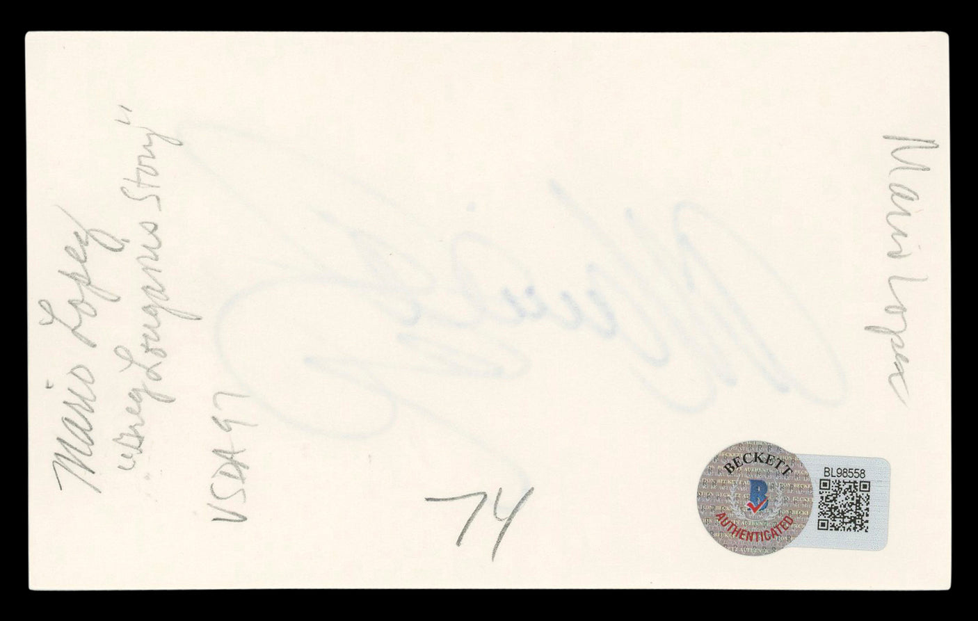 Mario Lopez Saved By The Bell Authentic Signed 3x5 Index Card BAS #BL98558