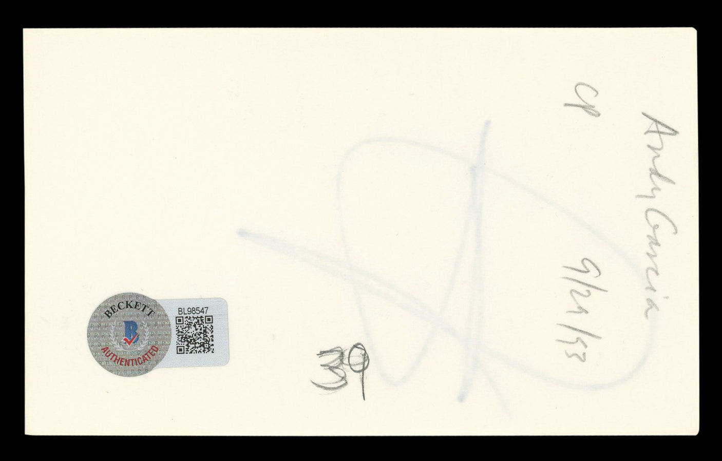 Andy Garca Ocean's 11 Authentic Signed 3x5 Index Card Autographed BAS #BL98547