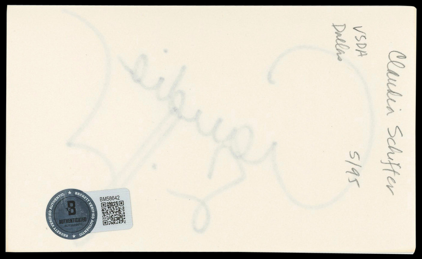 Claudia Schiffer Zoolander Authentic Signed 3x5 Index Card BAS #BM58642