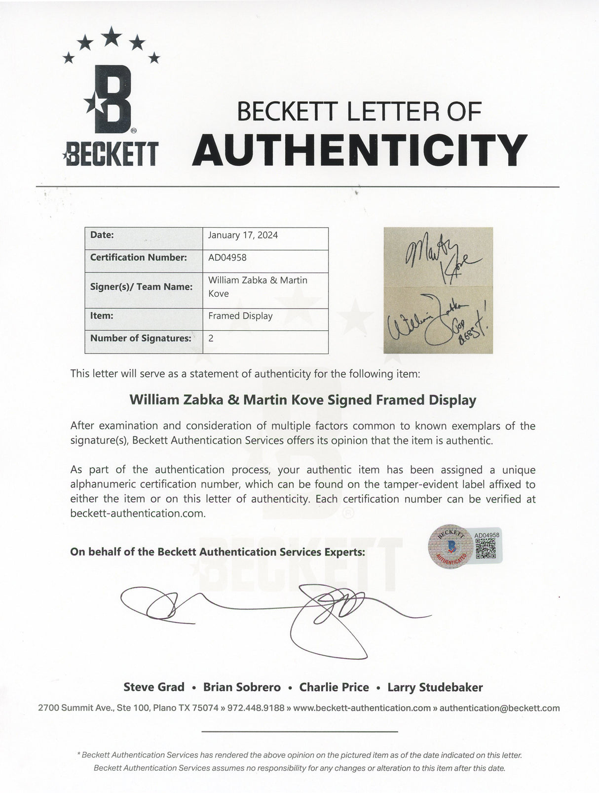 William Zabka & Martin Kove Cobra Kai Signed Framed Display BAS #AD04958