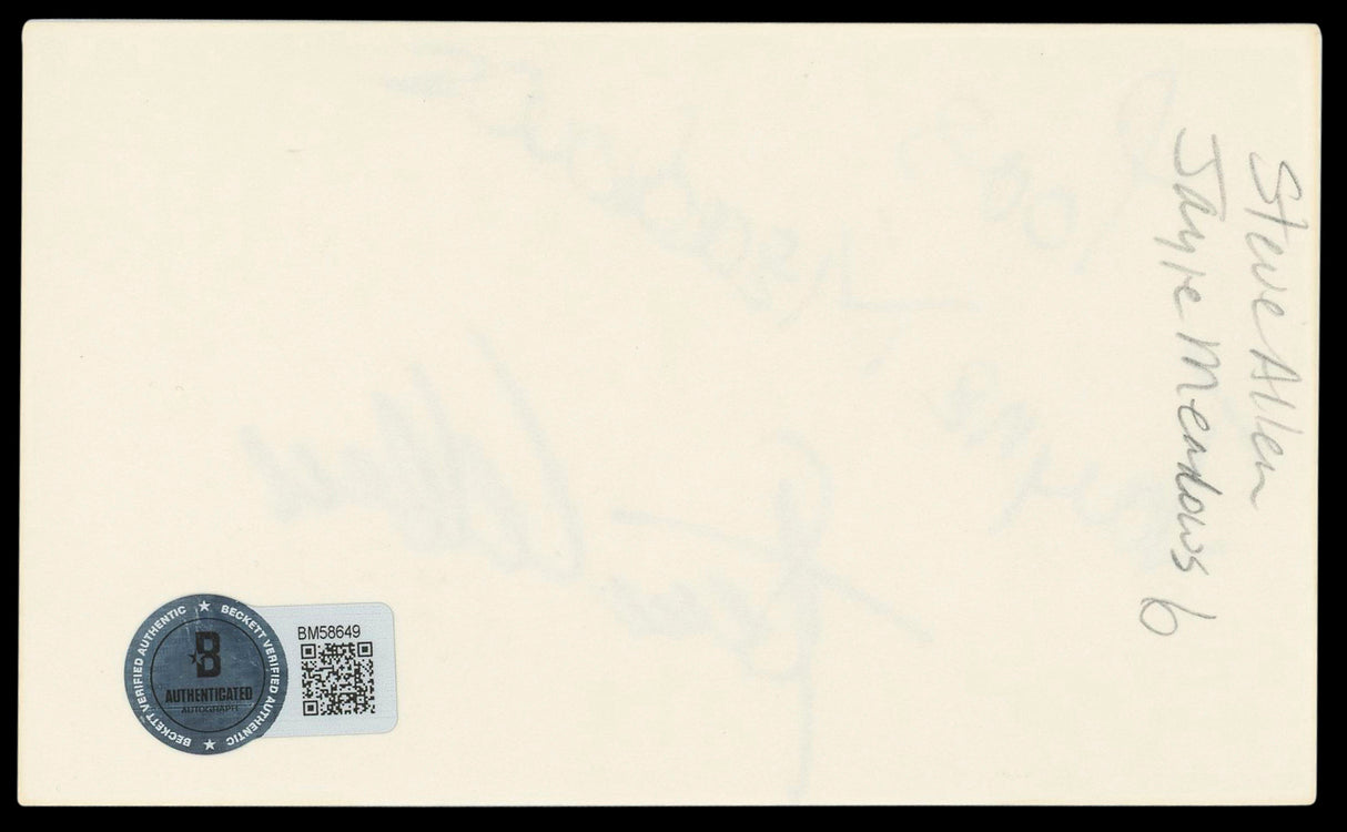 Steve Allen & Jayne Meadows Casino Authentic Signed 3x5 Index Card BAS #BM58649