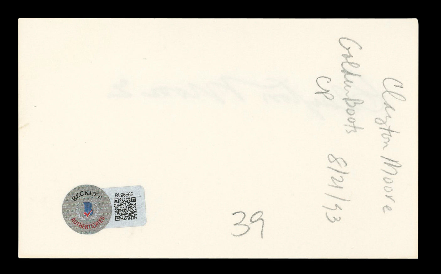 Clayton Moore The Lone Ranger Authentic Signed 3x5 Index Card BAS #BL96566