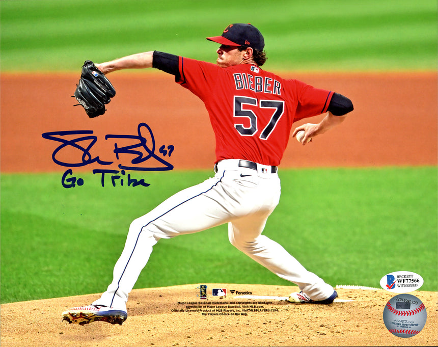 Shane Bieber Autographed 8x10 Photo Cleveland Indians "Go Tribe" Beckett BAS Stock #185904