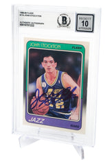 John Stockton Autographed 1988-89 Fleer Rookie Card #115 Utah Jazz Auto Grade Gem Mint 10 Beckett BAS Stock #232721