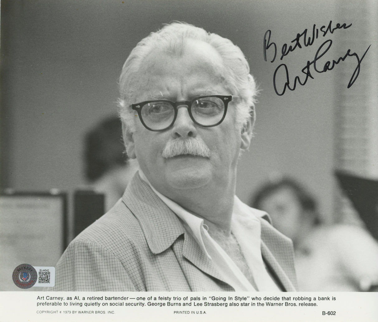 Art Carney Going in Style Authentic Signed 8x9.25 Photo Autographed BAS #BL44542