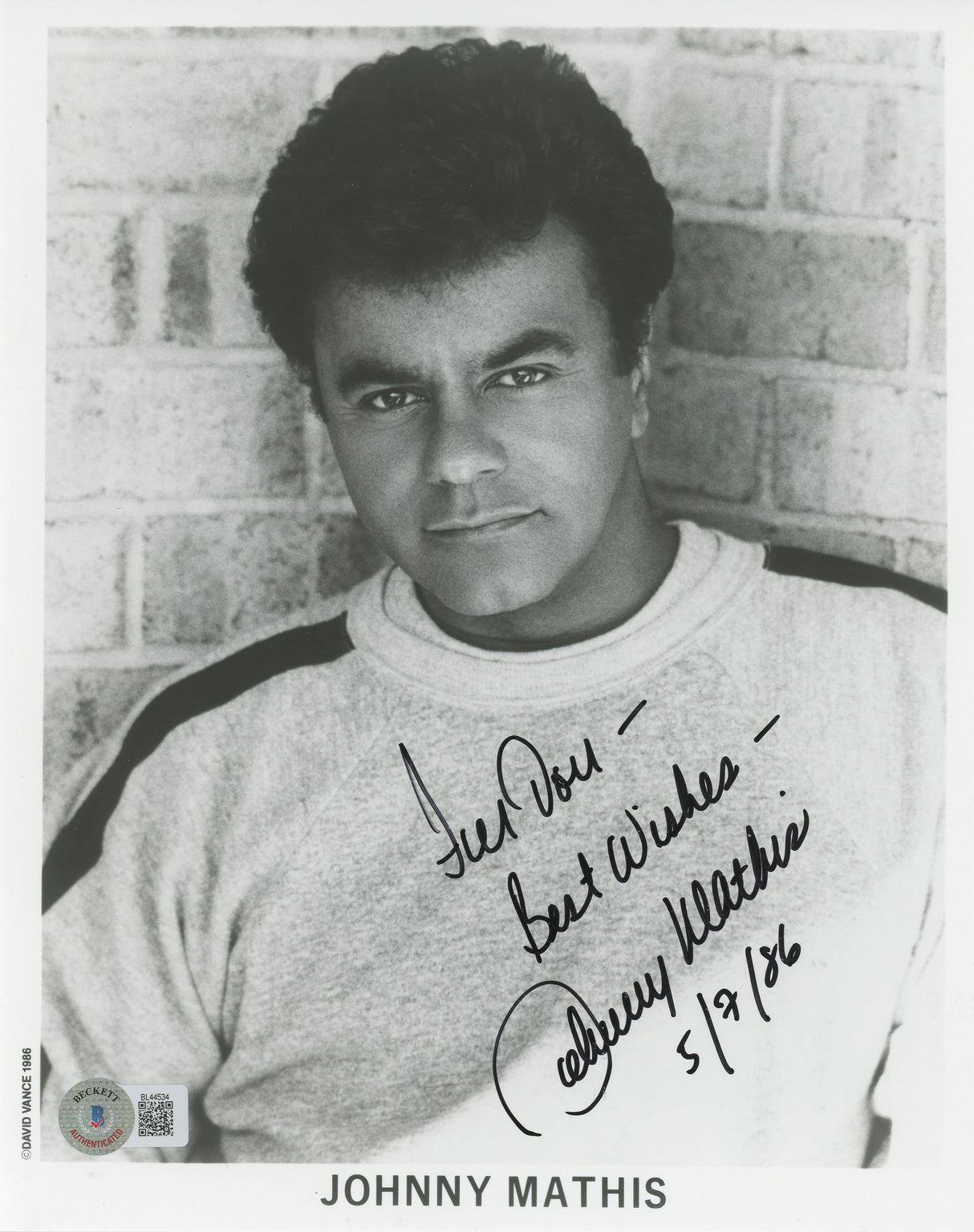 Johnny Mathis Singer "For Don Best Wishes" Signed 8x10 Photo BAS #BL44534