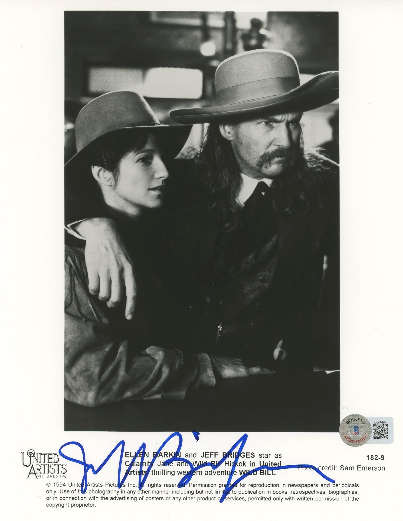 Jeff Bridges Wild Bill Authentic Signed 8x10 Black & White Photo BAS #BL44497