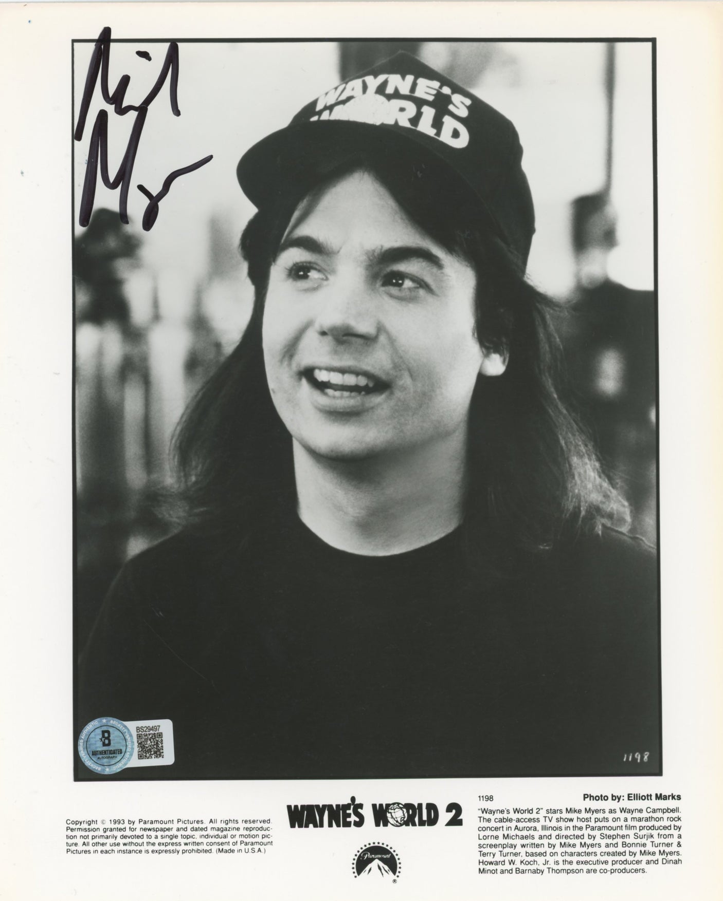 Mike Myers Wayne's World 2 Authentic Signed 8x10 Vertical Photo BAS #BS29497