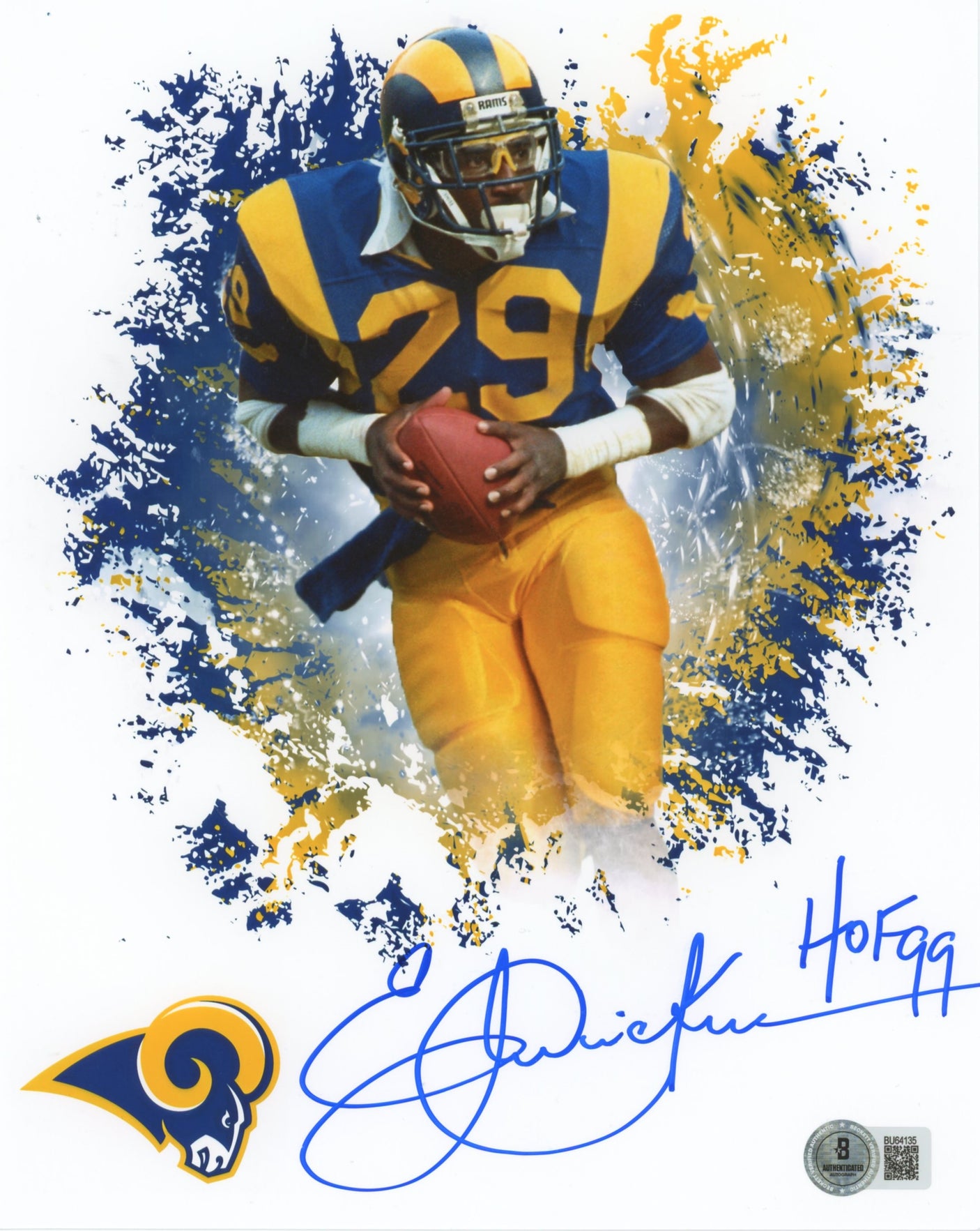 Rams Eric Dickerson HOF 99 Authentic Signed 8x10 Vertical Photo BAS #BU64135