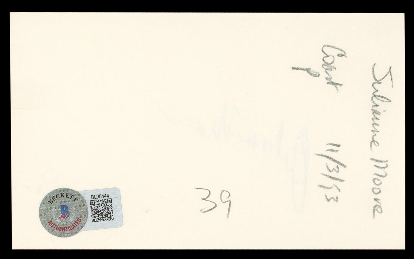 Julianne Moore Boogie Nights Authentic Signed 3x5 Index Card BAS #BL98444