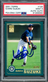 Ichiro Suzuki Autographed 2001 Topps Rookie Card #726 Seattle Mariners PSA 9 PSA/DNA Stock #220861
