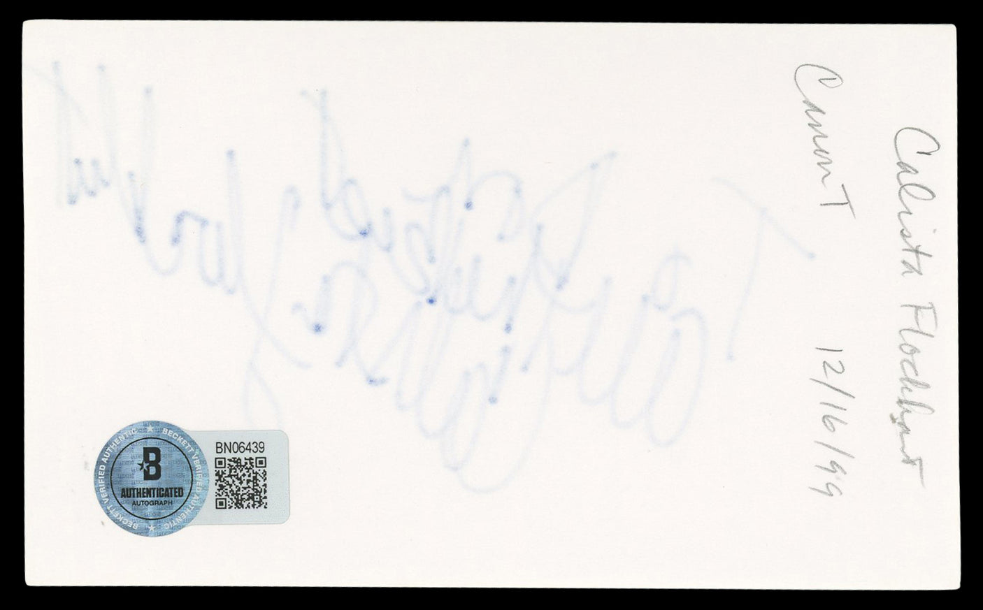 Calista Flockhart Ally McBeal "All The Best" Signed 3x5 Index Card BAS #BN06439