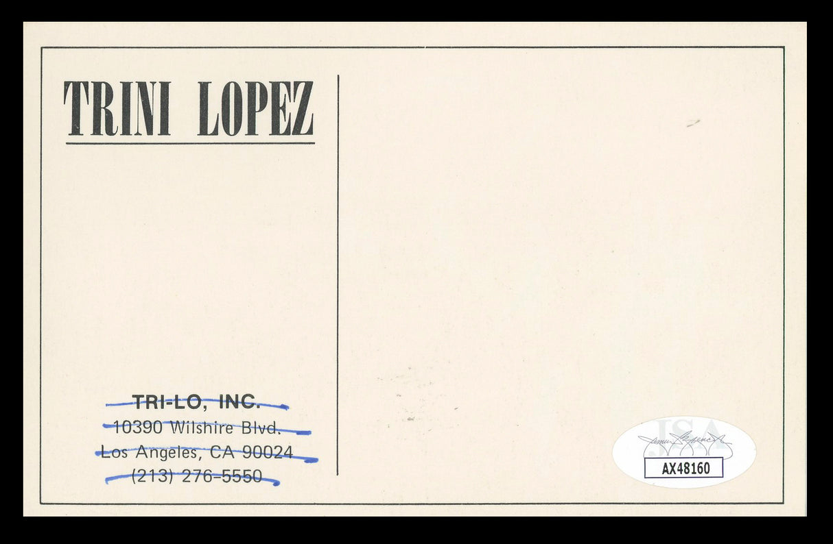 Trini Lopez Musician "For Don, Thank You" Signed 4x6 Postcard JSA #AX48160