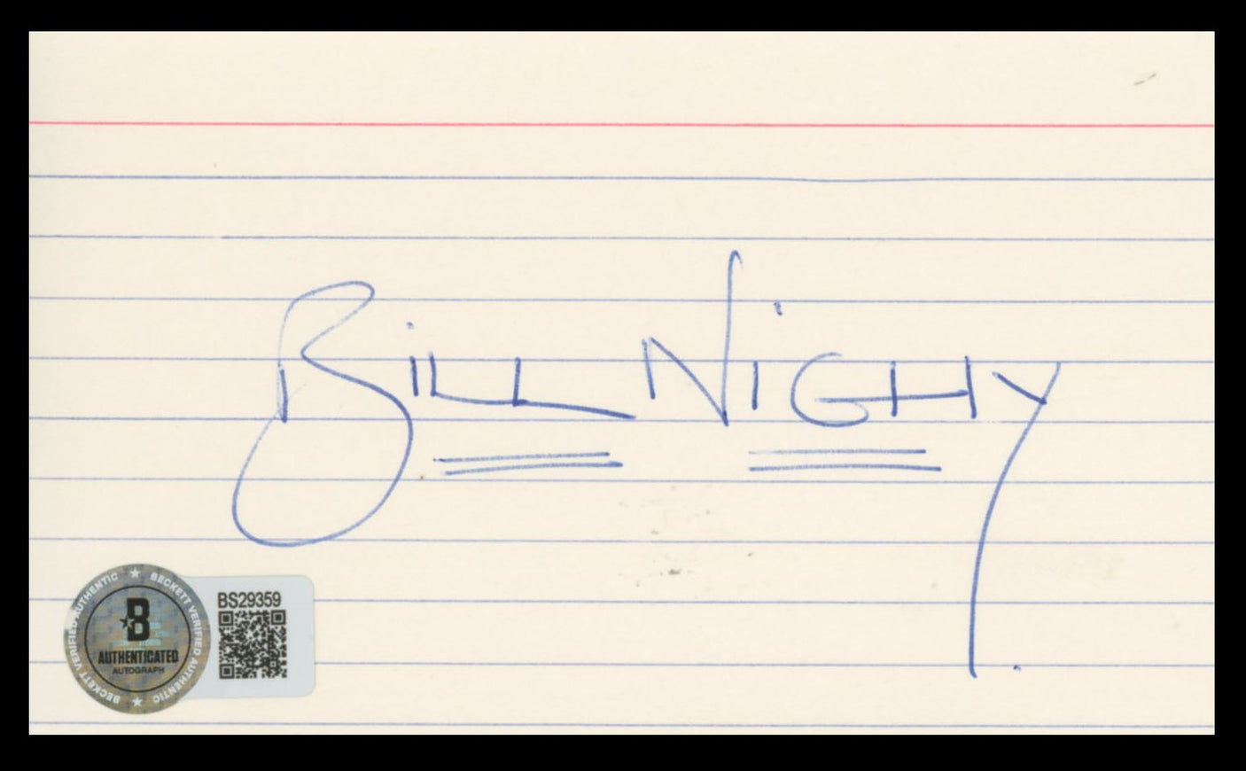 Bill Nighy Underworld Authentic Signed 3x5 Index Card Autographed BAS #BS29359