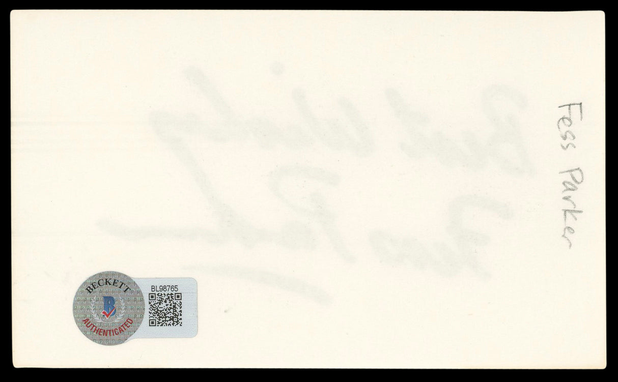 Fess Parker Daniel Boone "Best Wishes" Signed 3x5 Index Card BAS #BL98765