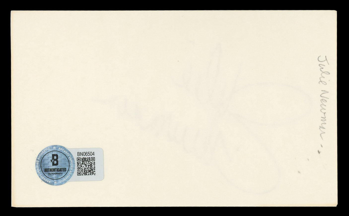 Julie Newmar The Marriage-Go-Round Authentic Signed 3x5 Index Card BAS #BN06504