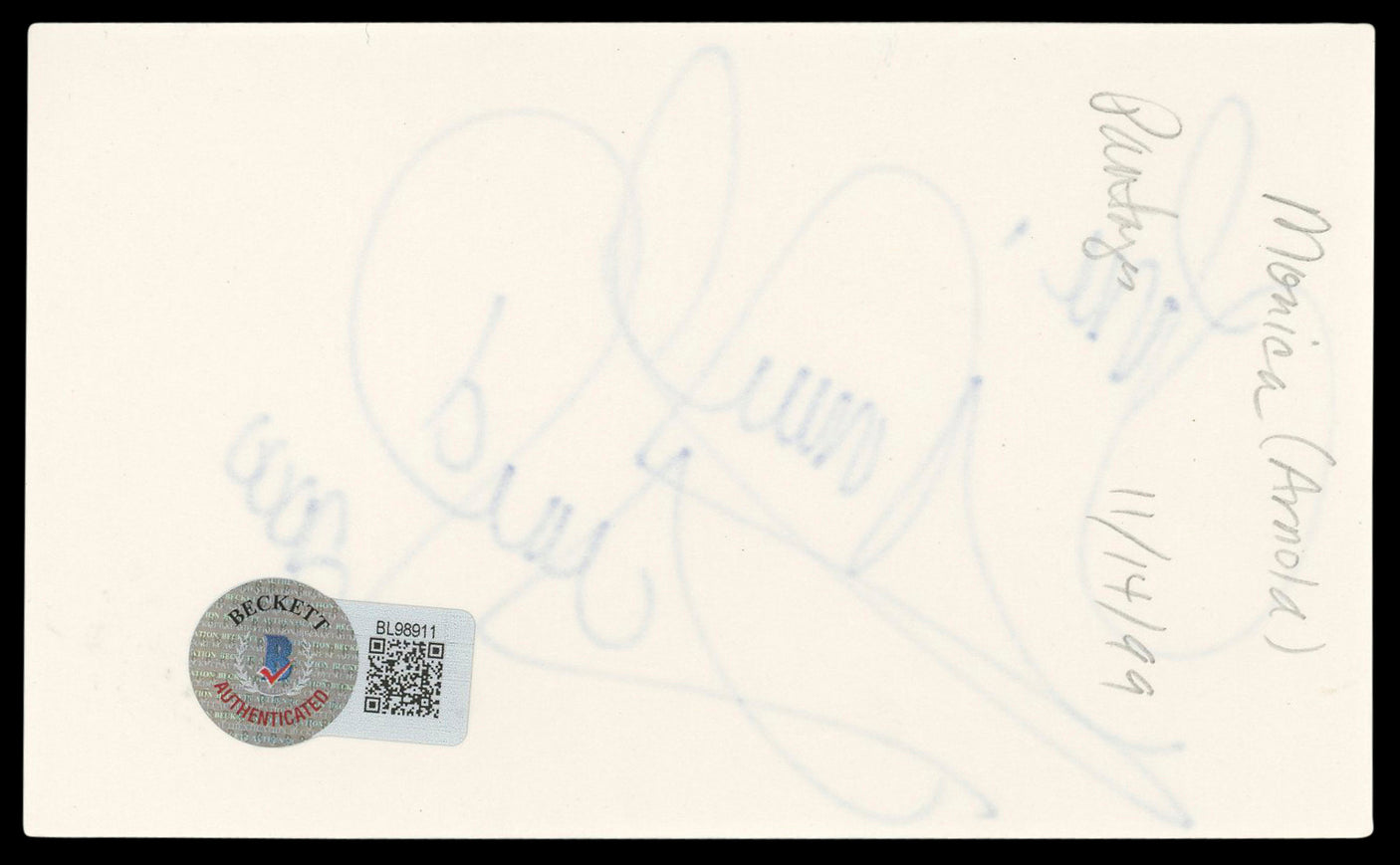 Monica Arnold Big Momma's House "Love" Signed 3x5 Index Card BAS #BL98911