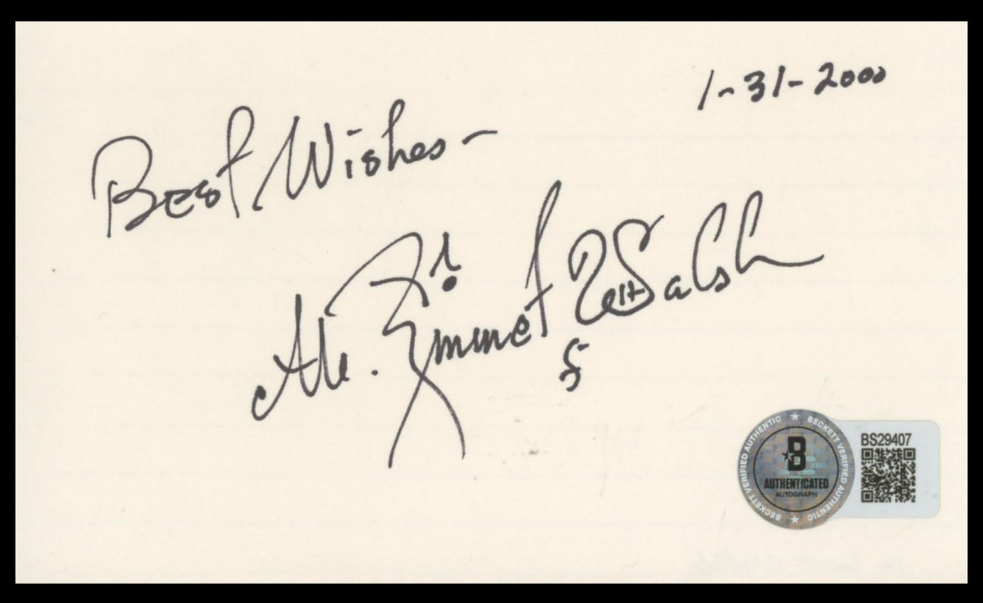 M. Emmet Walsh Big Little Man "Best Wishes" Signed 3x5 Index Card BAS #BS29407