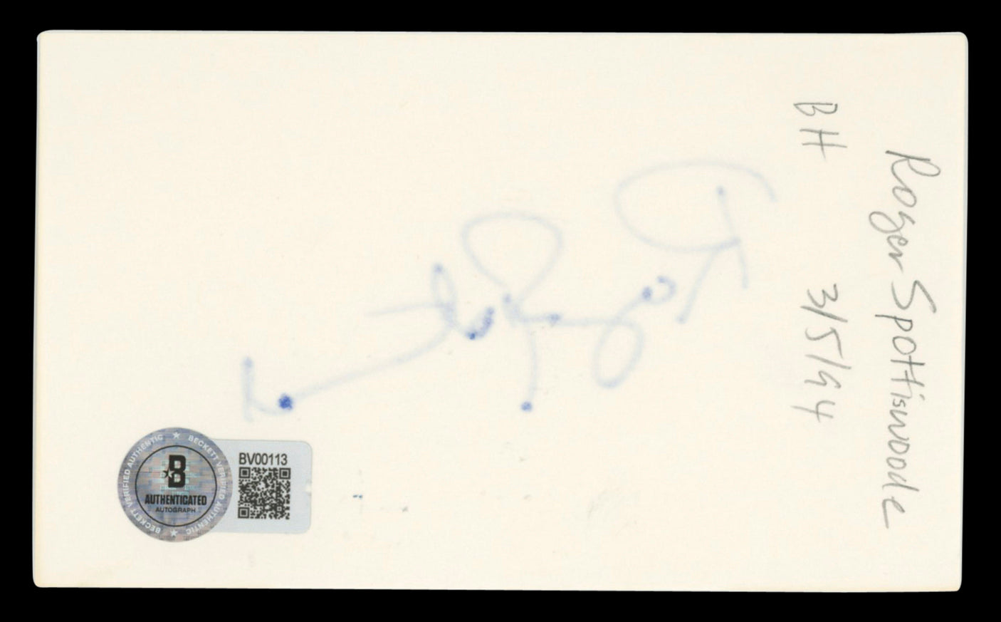 Roger Spottiswoode Authentic Signed 3x5 Index Card Autographed BAS #BV00113